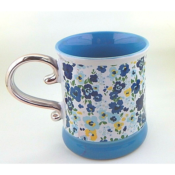 Orly Maison Floral Coffee Mug Teal Gold Handle 16 Oz - Picture 11 of 11